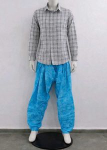Classic Plaid Shirt & Vibrant Blue Pants Set