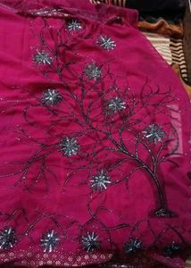 Elegant Maroon Embroidered Saree