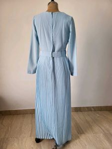 Elegant Light Blue Pleated Maxi Dress