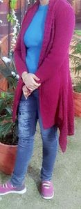 wine colour long woolley shrug