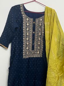 Elegant Navy Blue Kurta Set with Dupatta
