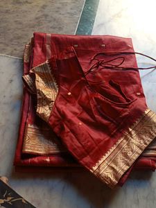 Elegant Red Saree with Golden Border