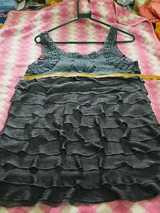 Chic Grey Ruffle Dress with Lace Detail
