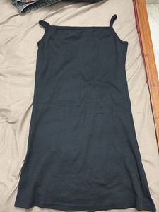 Basic Black bodycon knee length Slip Dress