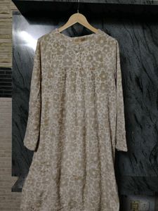 Beige Floral Print Kurta
