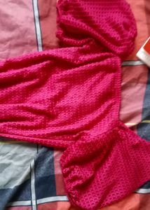 Vibrant Pink Puff Sleeve Square Neck Dress