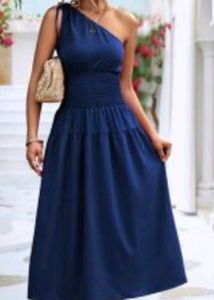 Blue One-Shoulder Midi Dress