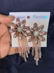 Stunning Pink Crystal Flower Drop Earrings