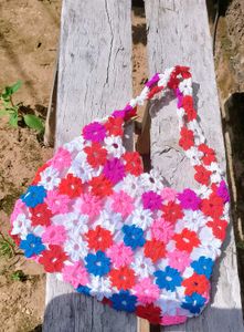 Handmade Crochet Flower Tote Bag