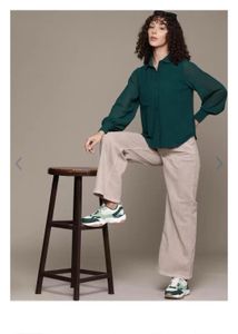 Elegant Green Sheer Blouse with Balloon Sleeves