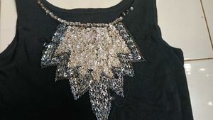 Sparkling Beaded Black Tank Top