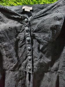 Chic Black Eyelet Peplum Top