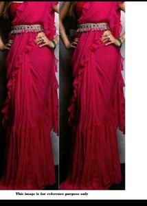 rani pink ruffle saree with belt