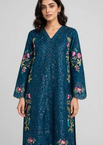 Elegant Teal Embroidered Kurti Set