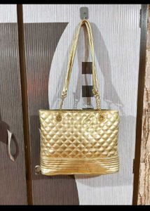 Golden Quilted Tote Bag