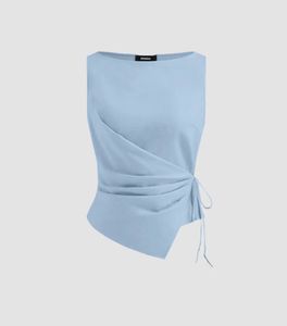 Light Blue Sleeveless Tie-Waist Top