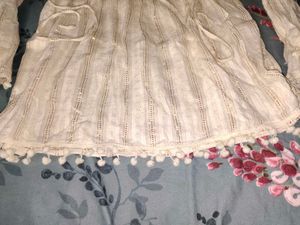 Elegant White Kurta with Pom-Pom Trim