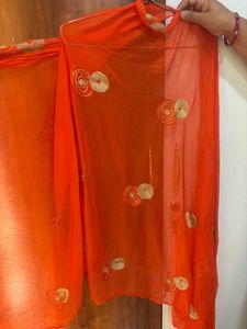 Vibrant Orange Dupatta with Gold Embellishments