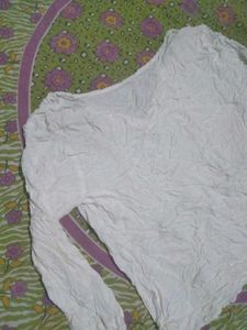 White Textured V-Neck Top