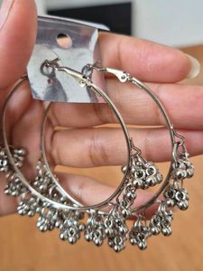 Oxidized Silver Jhumka Hoop Earrings