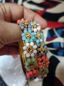 Colorful Beaded Flower Bangles