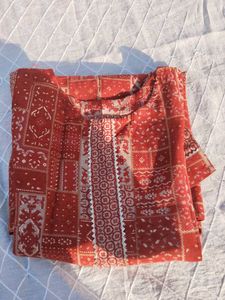 Hand Stitched Kurti Combo | Peach Floral &amp; Rust Pr