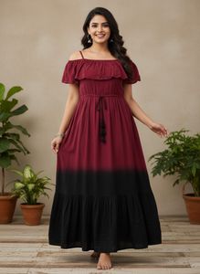 Maroon & Black Tie-Dye Maxi Dress