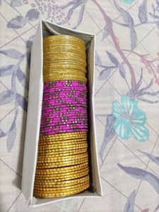 Sparkling Gold & Pink Bangles Set