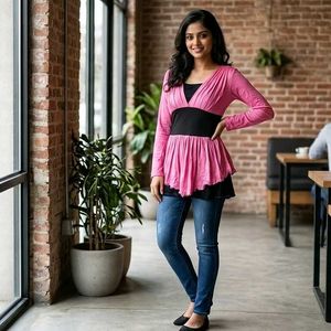Stylish Pink & Black Peplum Top