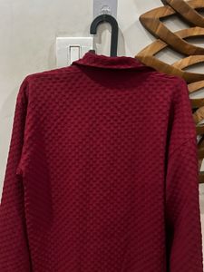 Maroon Textured Shirt Dress