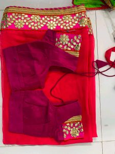 Vibrant Red Saree with Embellished Border