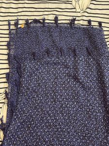 Blue Floral Print Dupatta with Tassels