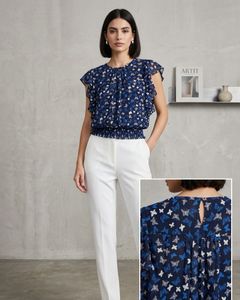 Chic Navy Butterfly Print Blouse