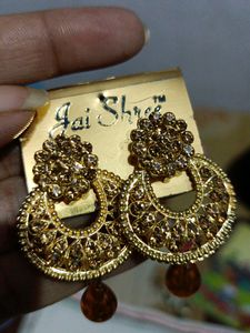 Golden Earrings With Gold AD Stone