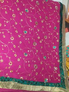Pink stone work Saree.