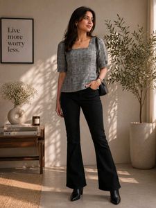 Chic Grey Textured Square Neck Top