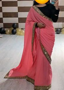 Coral Mirrorwork Saree