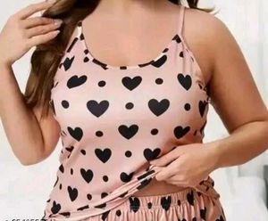 Pink Heart Print Pajama Set