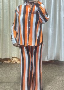 Striking Pleated Striped Button-Up Top