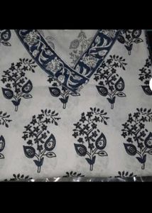 Cream &amp; Blue Floral Print Kurta