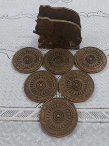 Wooden Coaster Set with Elephant Holder