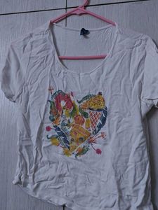 White T-Shirt with Fun Food Graphic
