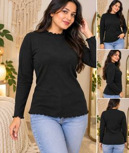 Black Ruffle Neck Long Sleeve Top