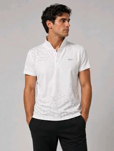 Men's White Print Polo T-Shirt