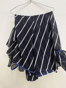 ruffle Stylish Navy Striped Tiered Saree