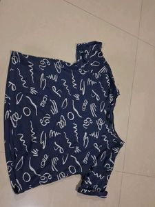Navy Blue Abstract Print Tunic Top