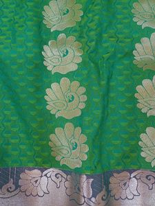Green Silk Saree with Peacock Motif