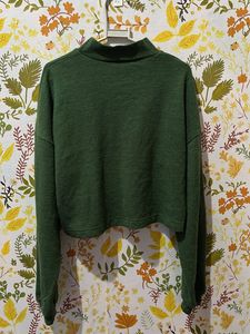 Green Mock Neck Cropped Sweatshirt