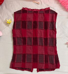 Maroon red checkered button up top