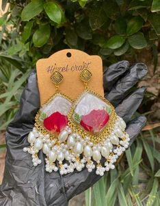 Exquisite Floral Resin Earrings with Pearl Drops